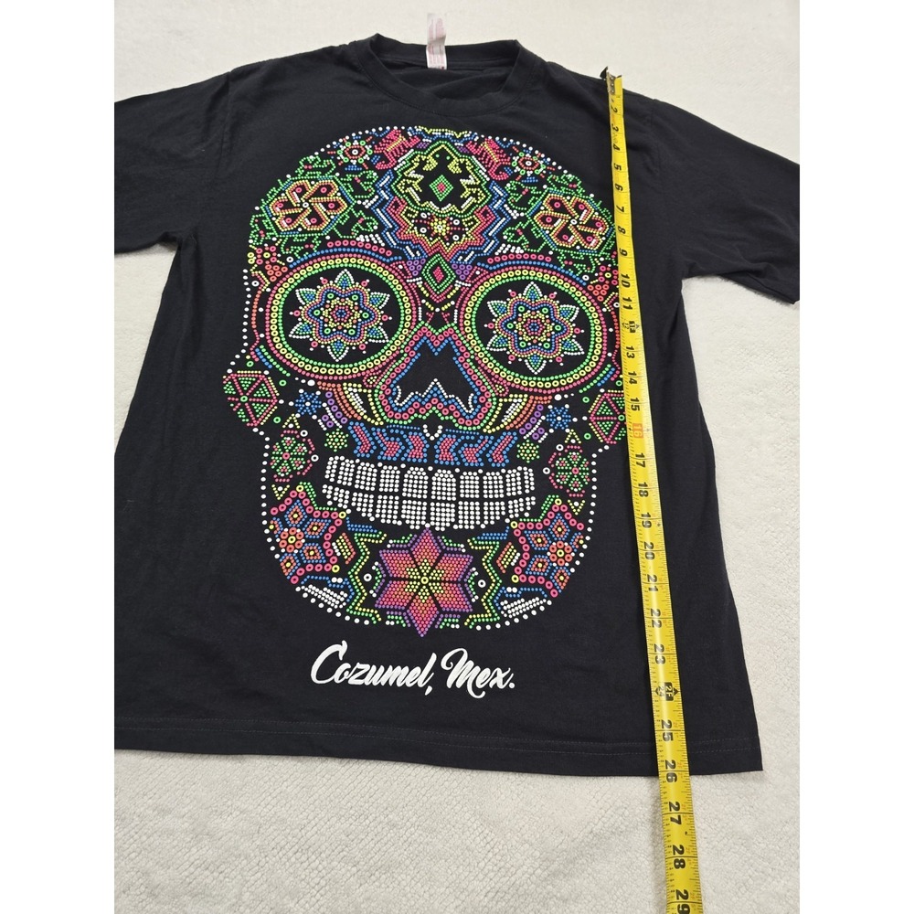 Euro Comfort Cozumel Mexico Sugar Skull T Shirt Mens M Black Neon‎ Day of Dead
